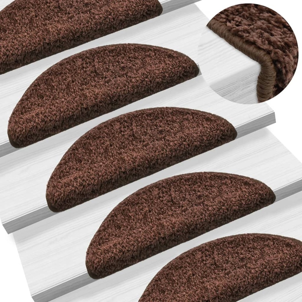 vidaXL Πατάκια Σκαλιών 15 τεμ. Καφέ Ημίκυκλα 56x17x3 εκ.