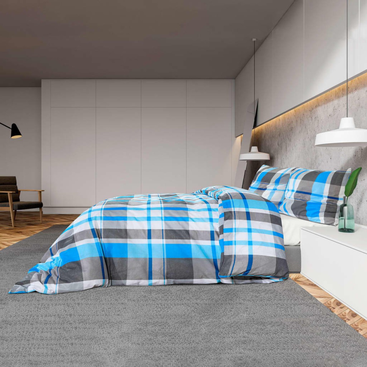 Σετ Παπλωματοθήκη vidaXL Μπλε και Γκρι 135x200 cm Βαμβακερό
