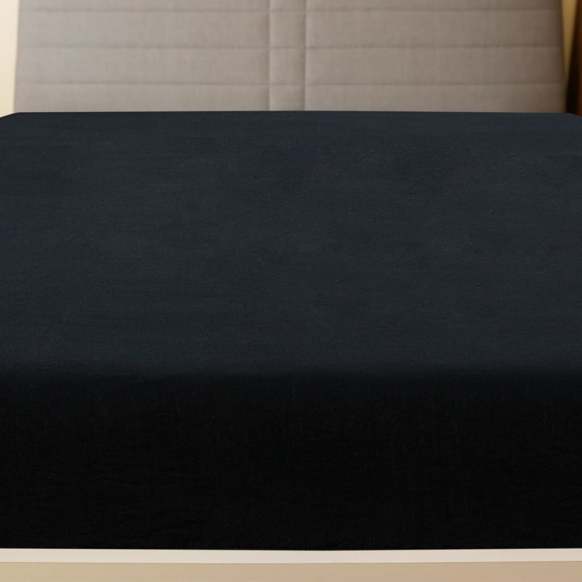 vidaXL Σεντόνι με Λάστιχο Μαύρο 140x200 εκ. Βαμβακερό Ζέρσεϊ
