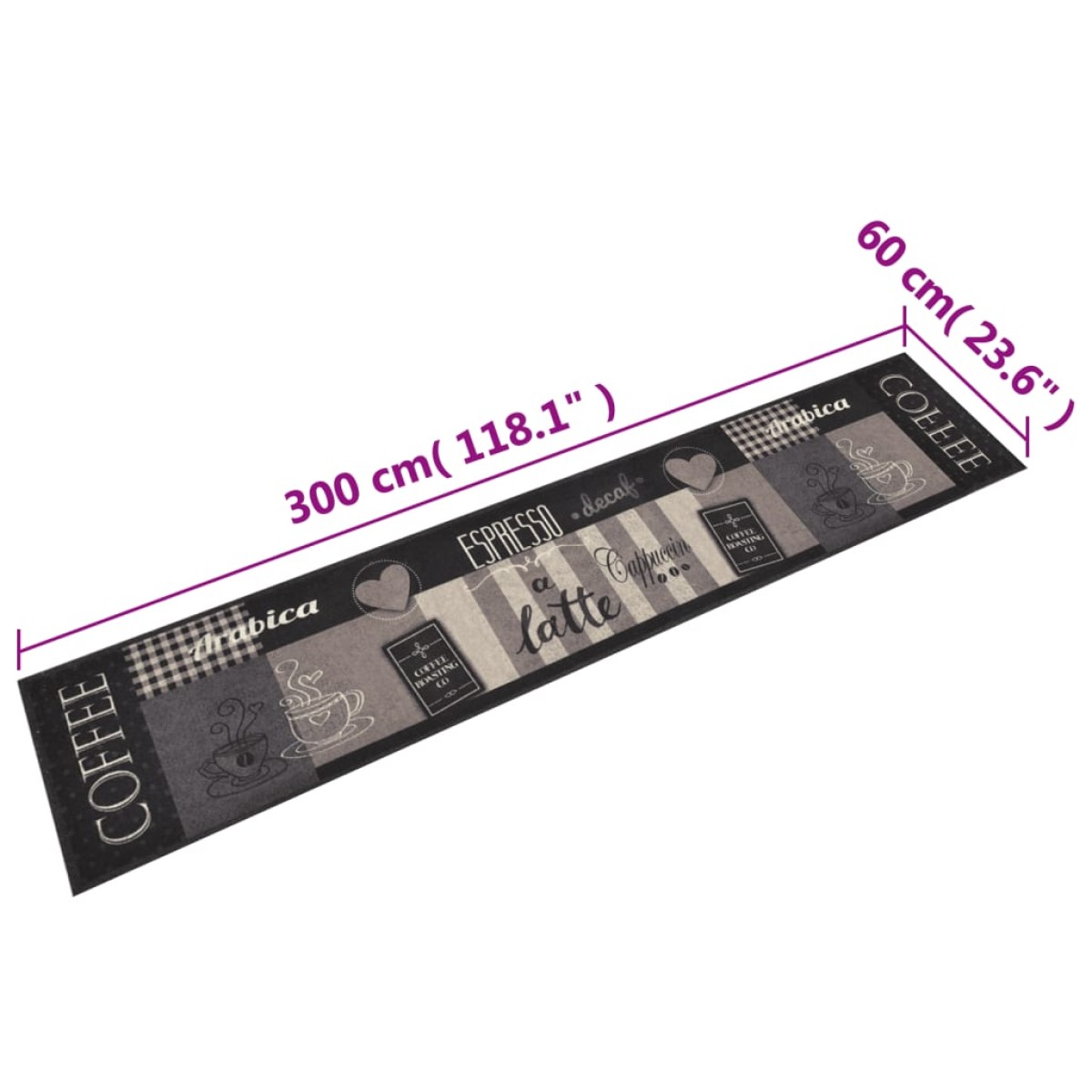 vidaXL Χαλί Κουζίνας Πλενόμενο Μαύρο Επιγρ. Coffee 60x300 εκ. Βελούδο