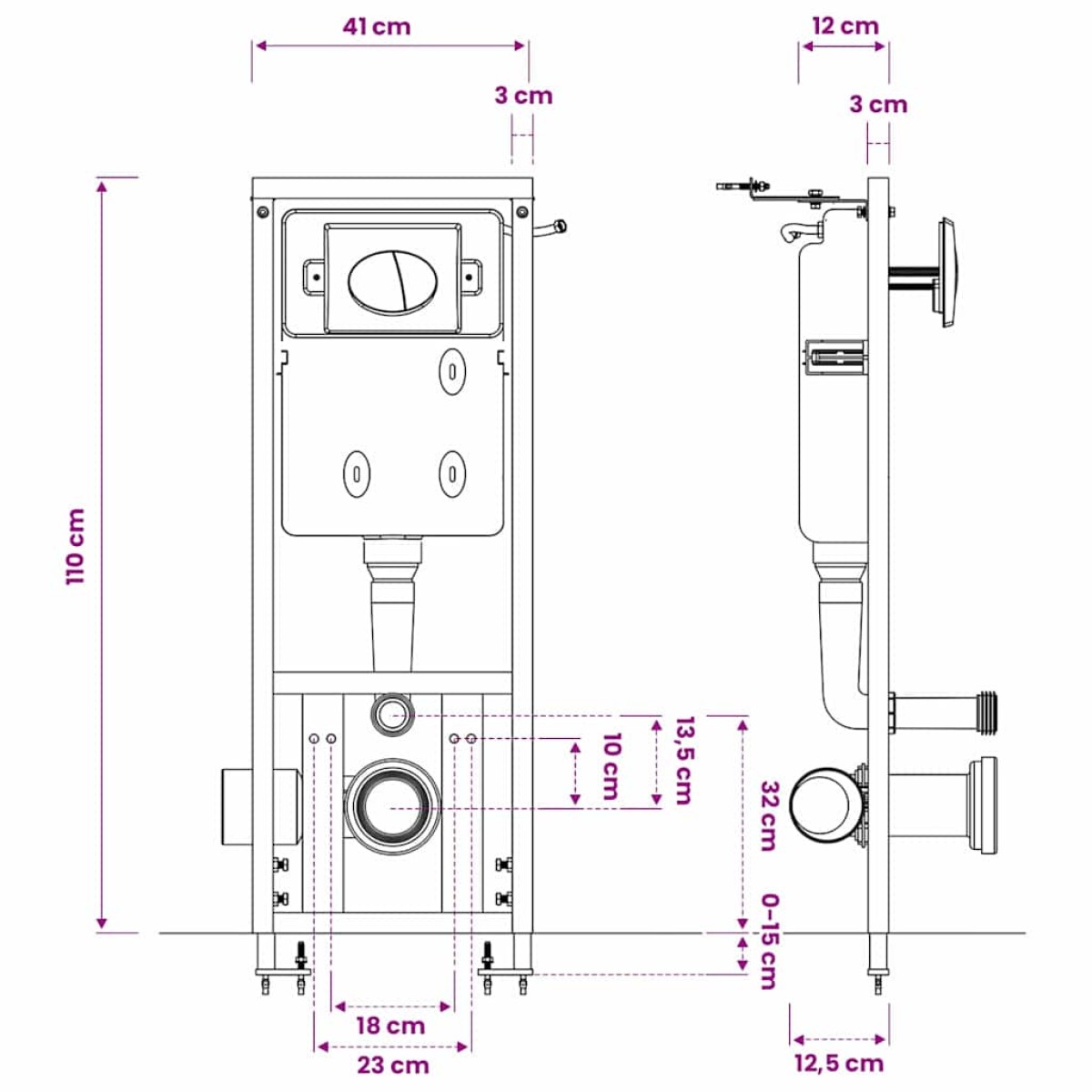 vidaXL Καζανάκι Εντοιχιζόμενο 11 Λίτρων 41 x 14 x (110-125) εκ.