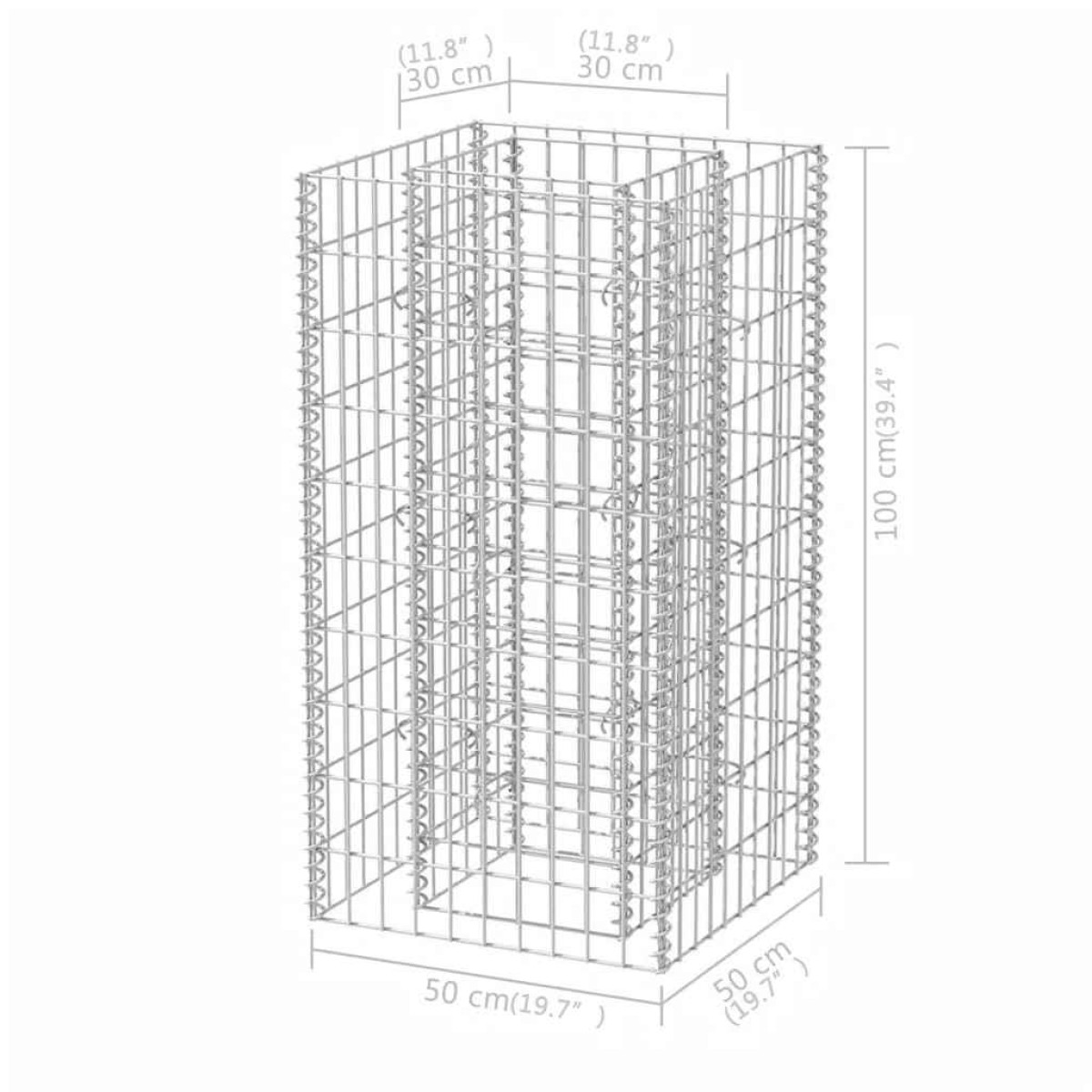 vidaXL Συρματοκιβώτιο - Γλάστρα Υπερυψωμένη 50 x 50 x 100 εκ. Ατσάλινη
