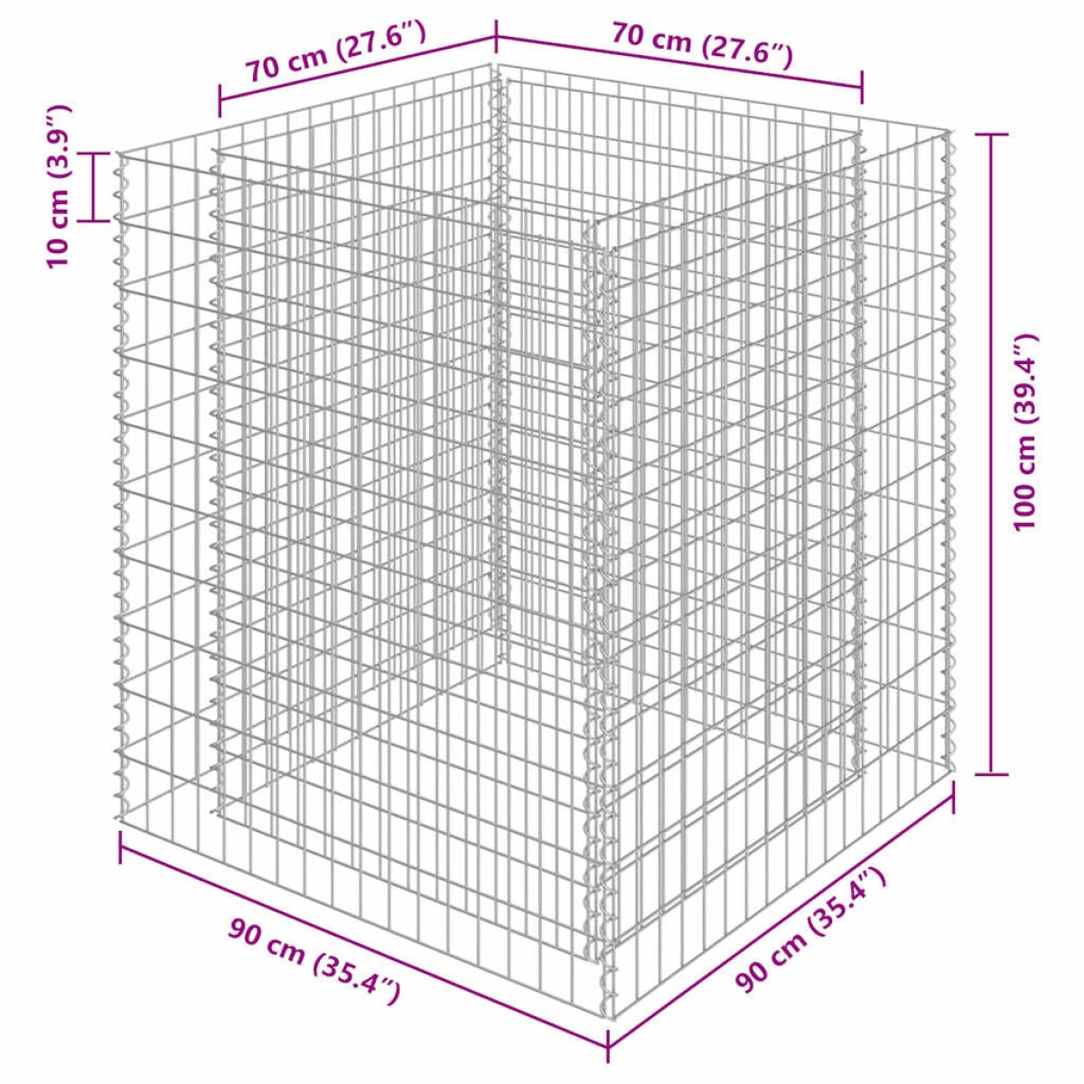 vidaXL Συρματοκιβώτιο-Γλάστρα Υπερυψωμένη 90x90x100 εκ. Γαλβ. Χάλυβας