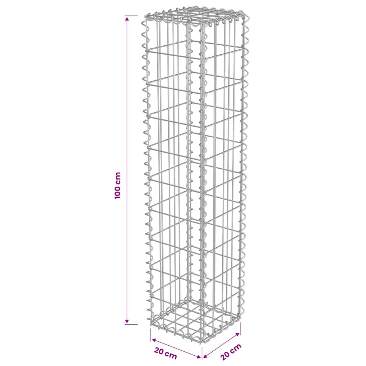 vidaXL Συρματοκιβώτιο Τοίχος 20x20x100 εκ. Γαλβαν.Χάλυβας + Καλύμματα