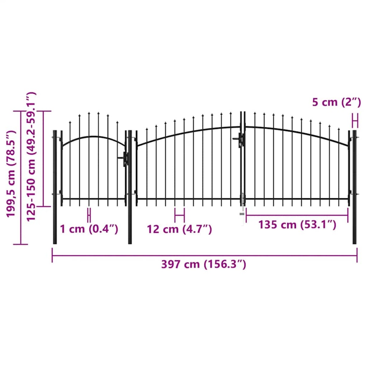 vidaXL Καγκελόπορτα Μαύρη 2 x 4 μ. Ατσάλινη