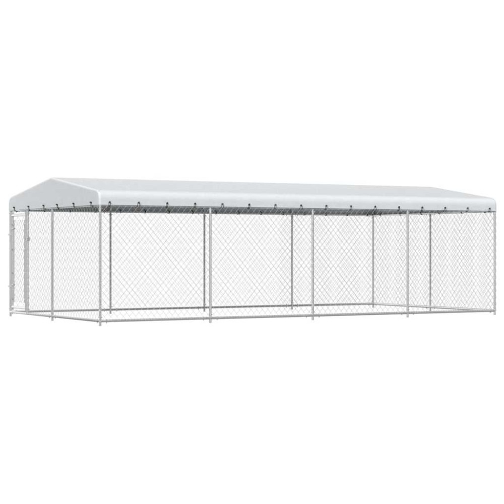 vidaXL Κλουβί Σκύλου Εξωτερικού Χώρου 7,6 x 3,8 x 2,3 μ. με Στέγαστρο