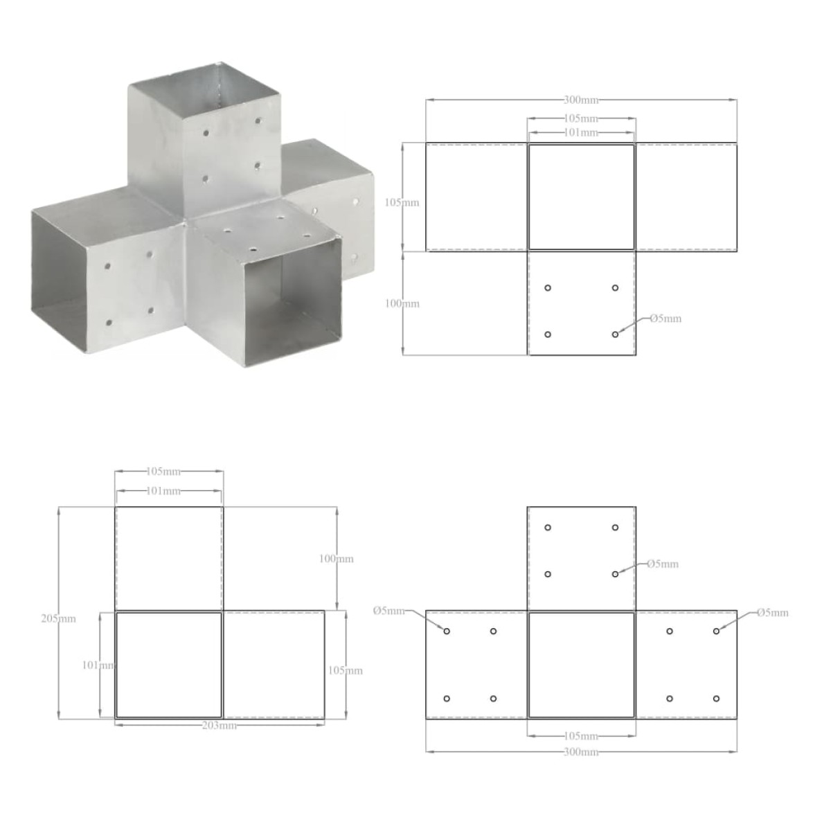 vidaXL Σύνδεσμος Στύλου Σχήματος X 101x101 χιλ. από Γαλβανισμ. Μέταλλο