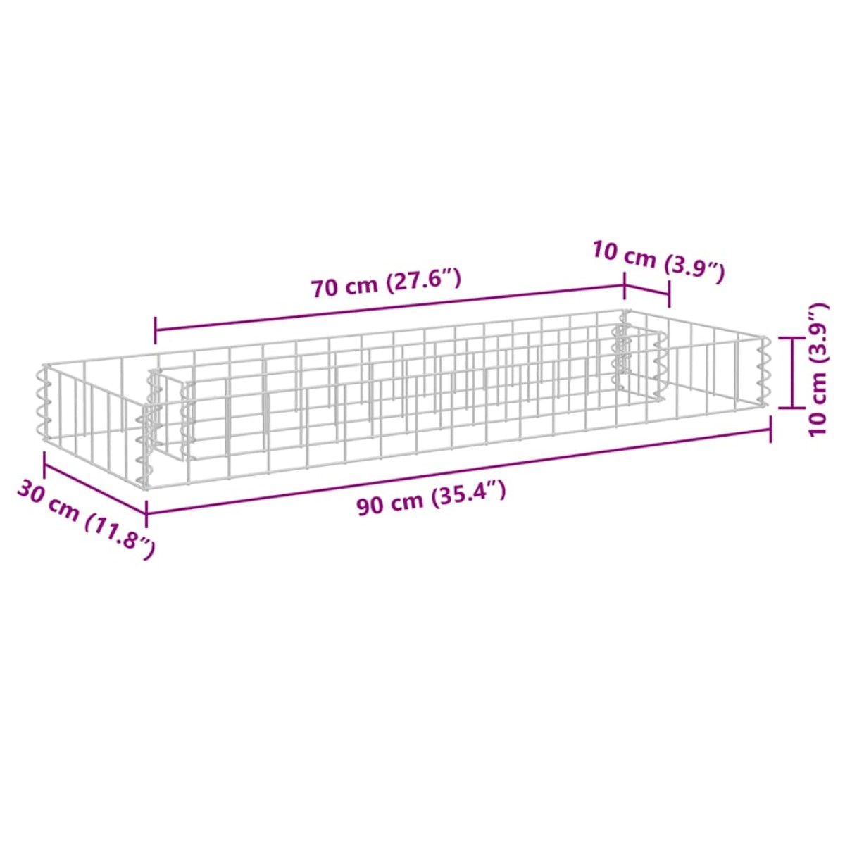 vidaXL Συρματοκιβώτιο-Γλάστρα Υπερυψωμένη 90x30x10 εκ. Γαλβ. Χάλυβας