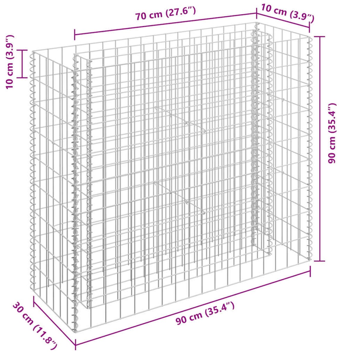 vidaXL Συρματοκιβώτιο-Γλάστρα Υπερυψωμένη 90x30x90 εκ. Γαλβ. Χάλυβας