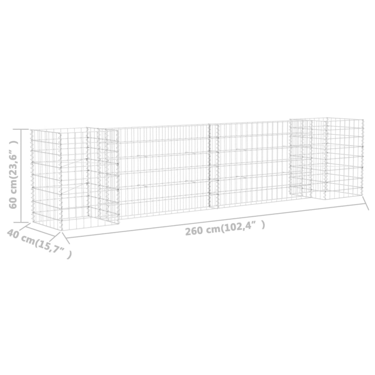 vidaXL Συρματοκιβώτιο Γλάστρα Σχήμα «Η» 260x40x60 εκ. Ατσάλινο Σύρμα