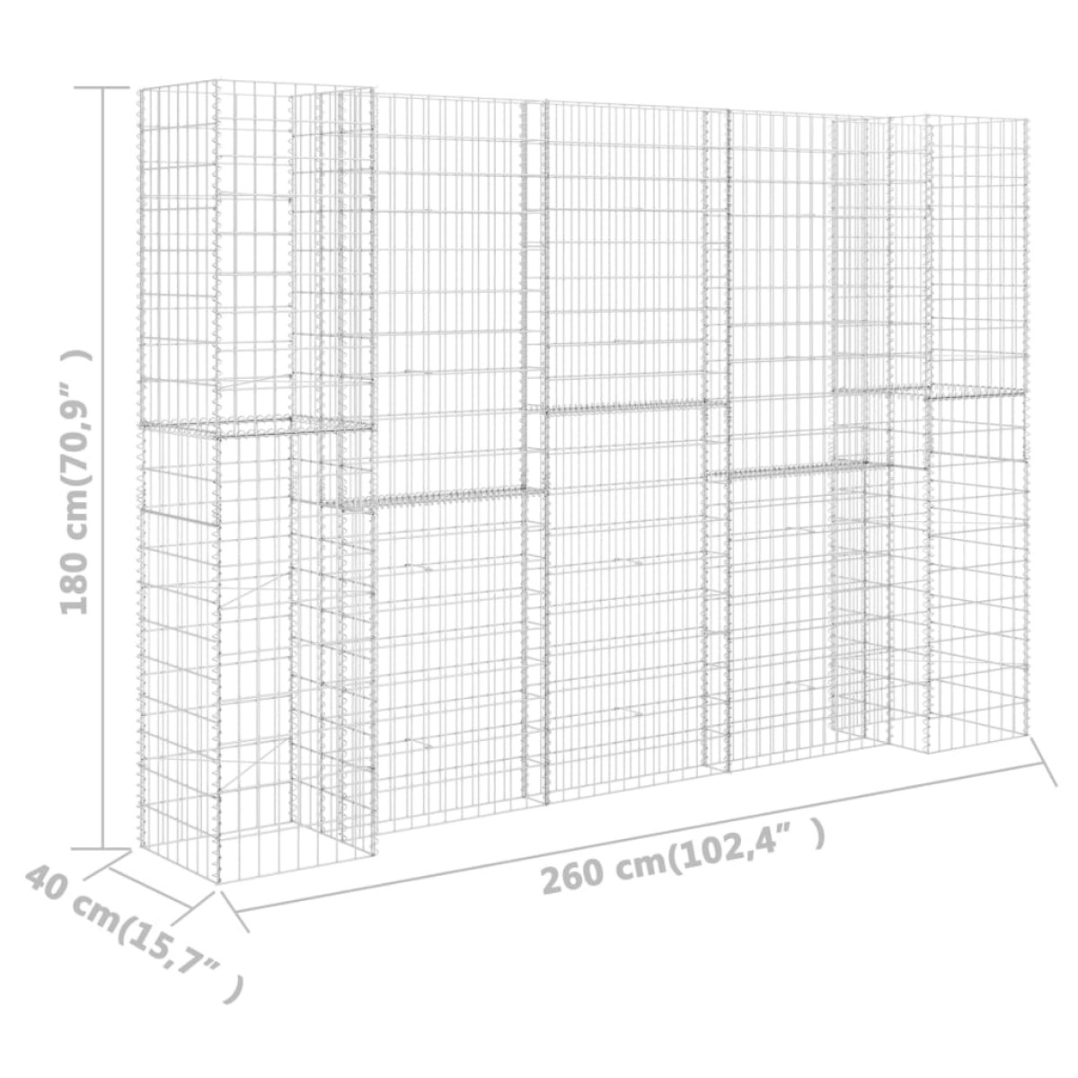 vidaXL Συρματοκιβώτιο Γλάστρα Σχήμα «Η» 260x40x180 εκ. Ατσάλινο Σύρμα