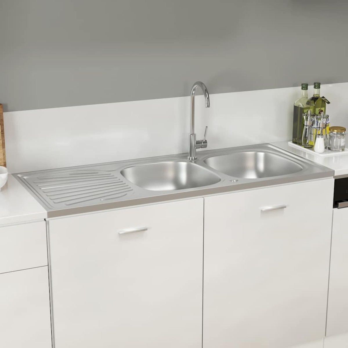 vidaXL Νεροχύτης Διπλή Γούρνα Ασημί 1200x500x155 χιλ. Ανοξείδ. Ατσάλι