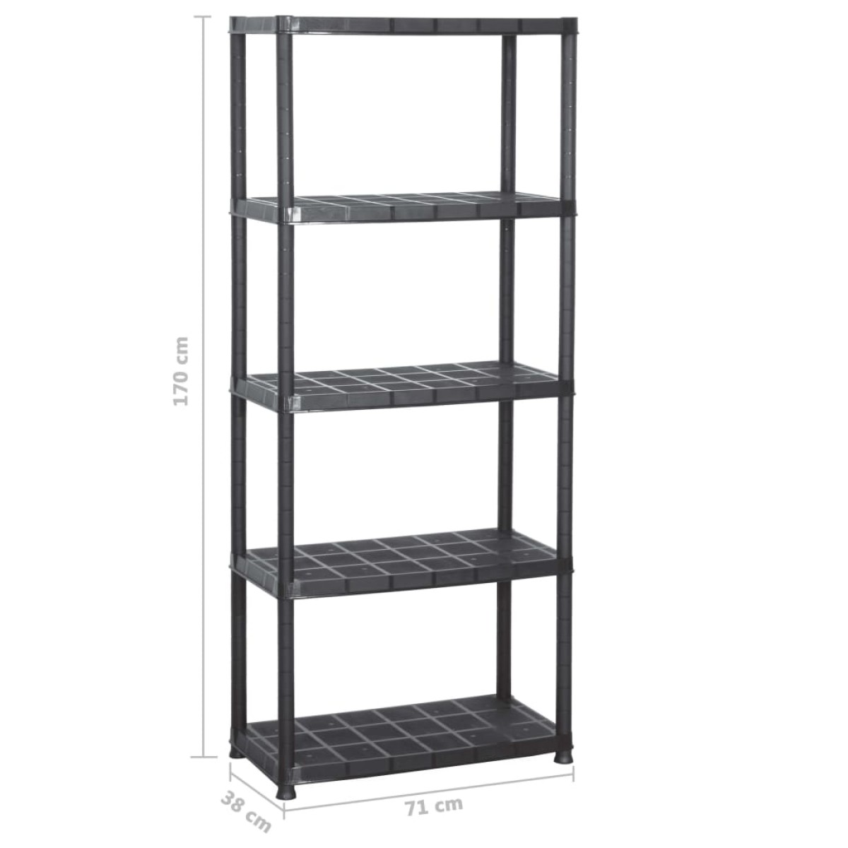 vidaXL Ραφιέρα Αποθήκευσης 5 Επιπέδων Μαύρη 71x38x170 εκ. Πλαστική