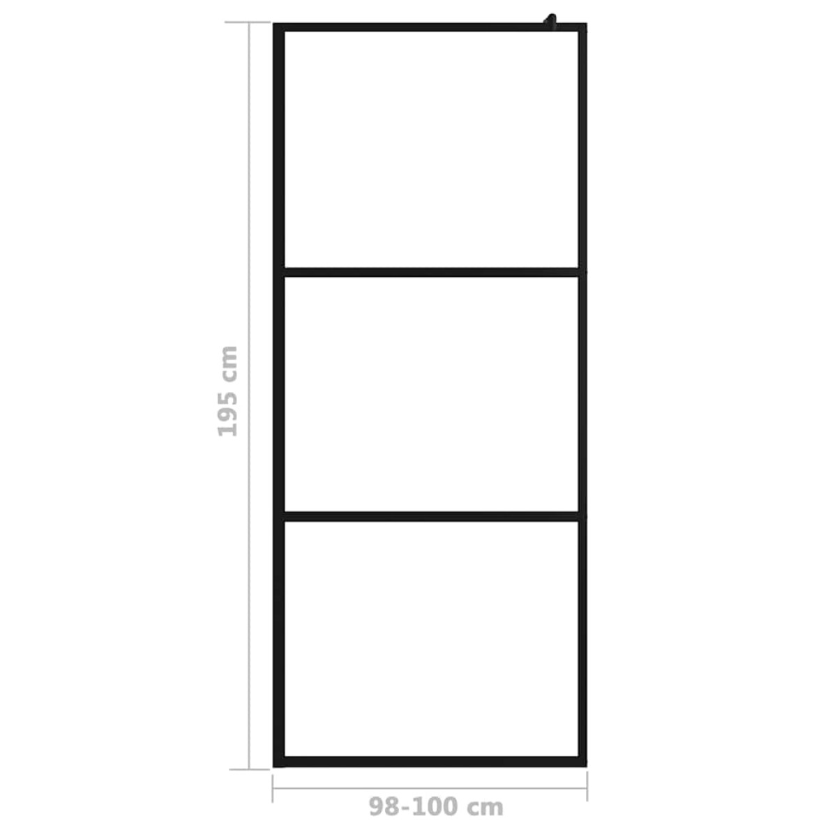 vidaXL Διαχωριστικό Ντουζιέρας Μαύρο 100 x 195 εκ. Διαφανές Γυαλί ESG