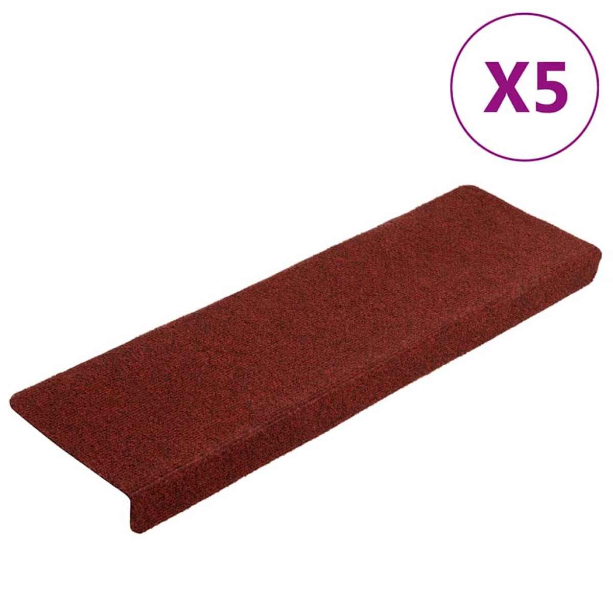 vidaXL Πατάκια Σκάλας 5 τεμ. Μπορντό 65x21x4 εκ. Βελονιασμένα