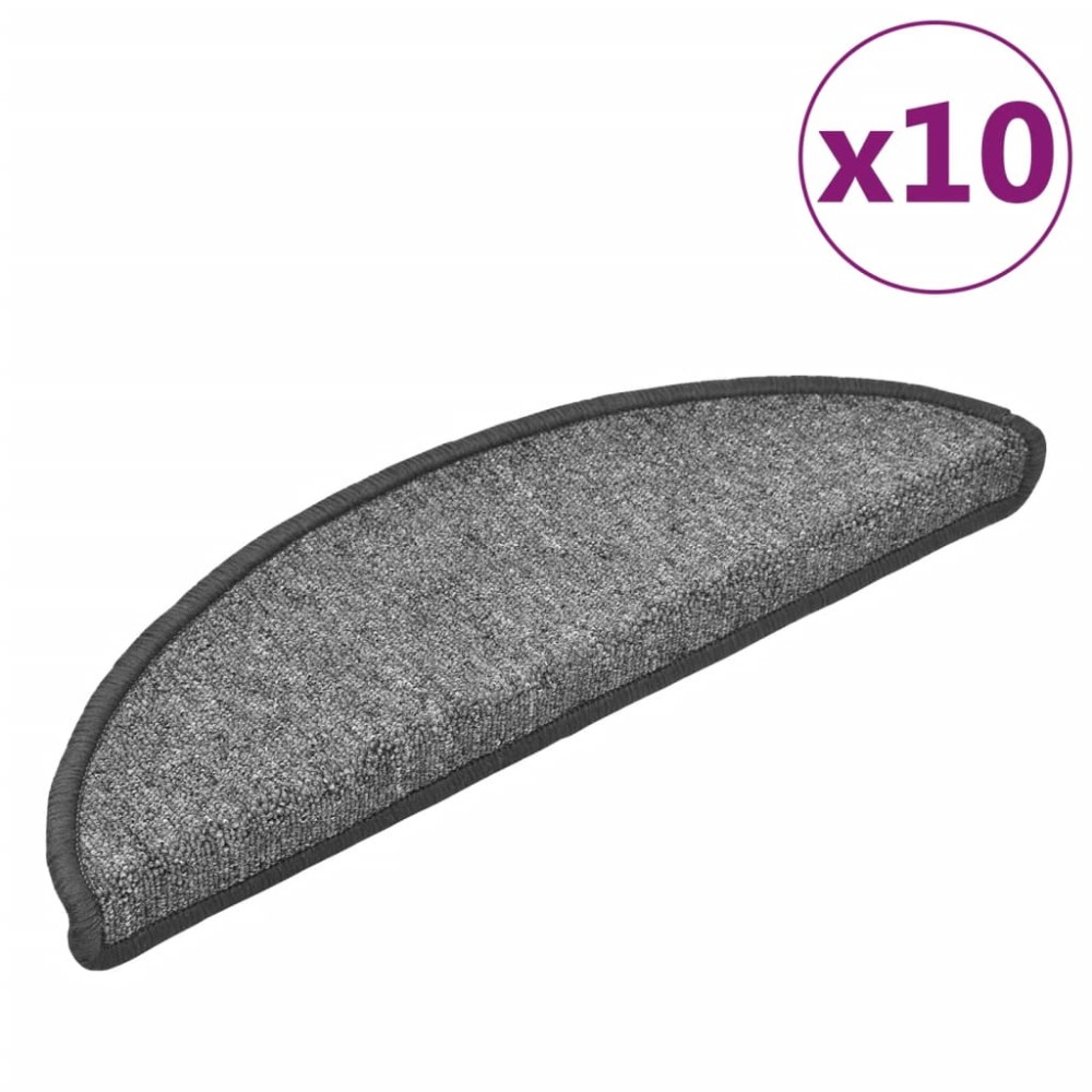 vidaXL Πατάκια Σκαλοπάτια 10 τεμ. Σκούρο Γκρι Ημίστρογγυλά 56x17x3 εκ.