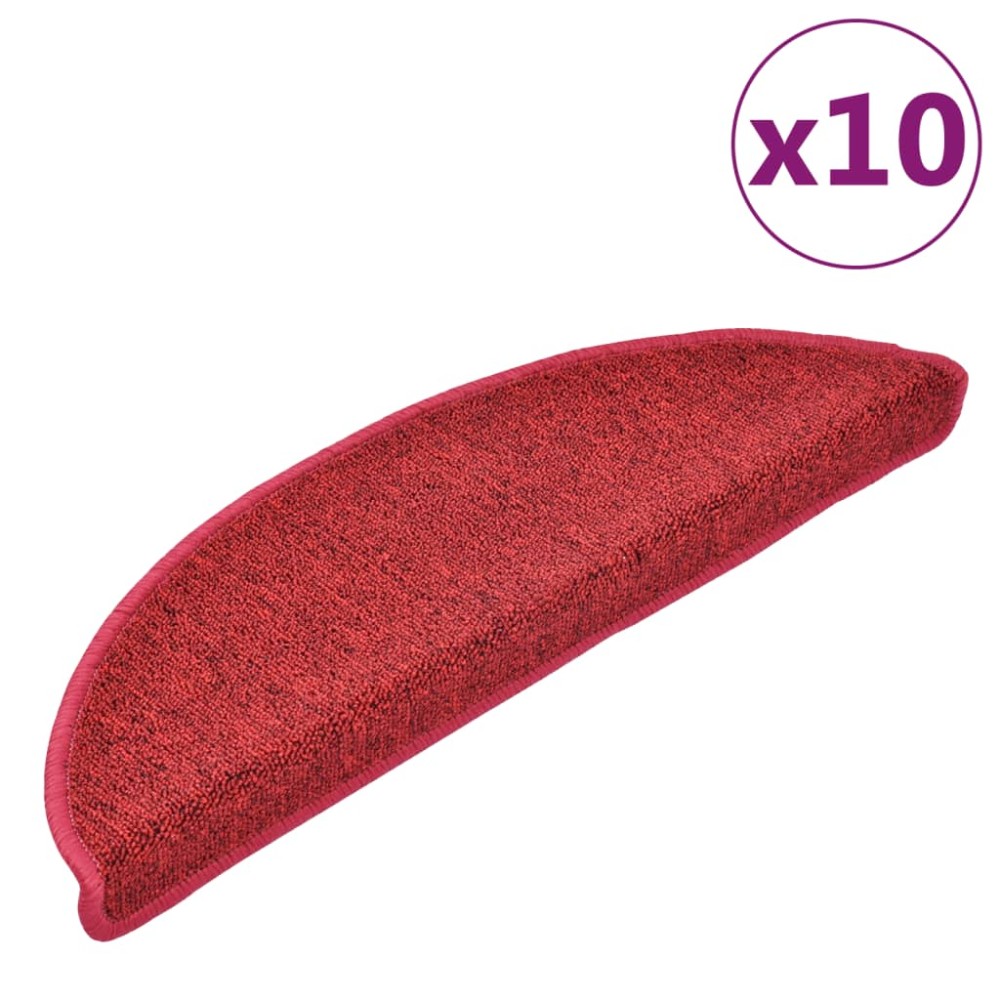 vidaXL Πατάκια Σκαλιών 10 τεμ. Κόκκινο Ημίκυκλα 56x17x3 εκ.