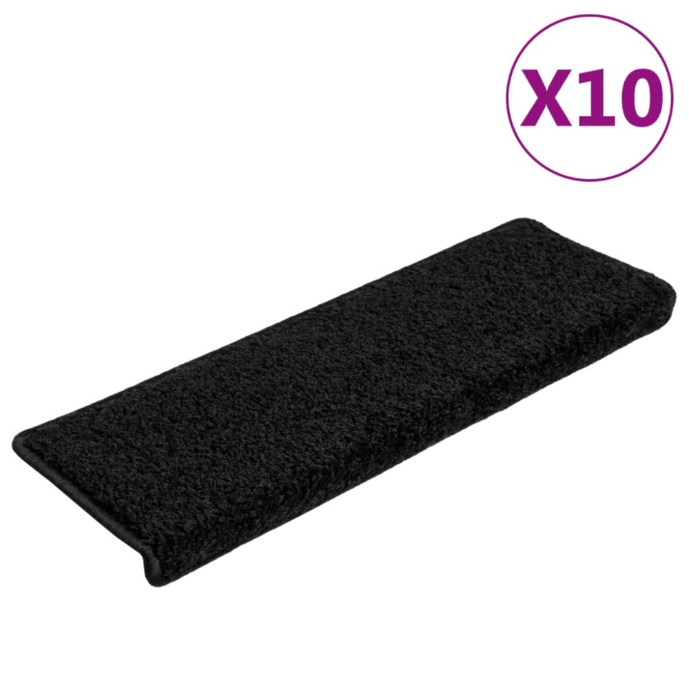 vidaXL Πατάκια Σκαλιών 10 τεμ. Μαύρα Ορθογώνια Άκρα 65x21x4 εκ.