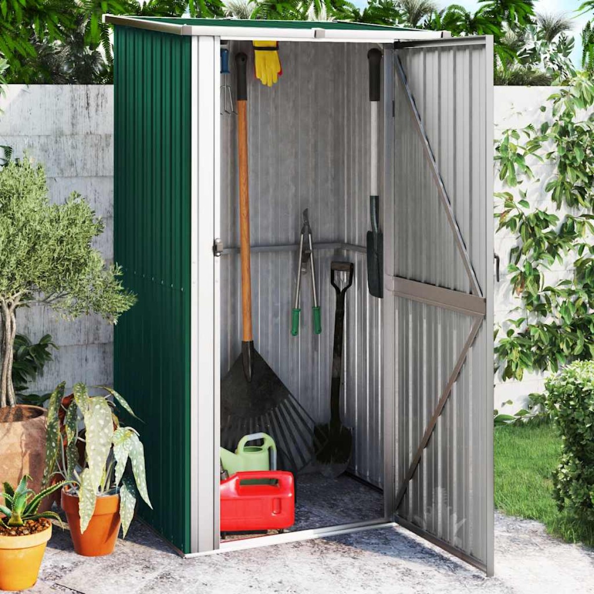 vidaXL Αποθήκη Κήπου Πράσινη 118,5x97x209,5 εκ. Γαλβανισμένο Ατσάλι