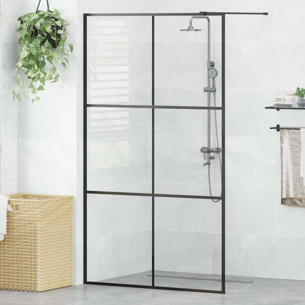 vidaXL Διαχωριστικό Ντουζιέρας Μαύρο 115 x 195 εκ. Διαφανές Γυαλί ESG