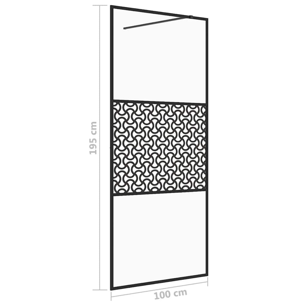 vidaXL Διαχωριστικό Ντουζιέρας Μαύρο 100 x 195 εκ. Διαφανές Γυαλί ESG