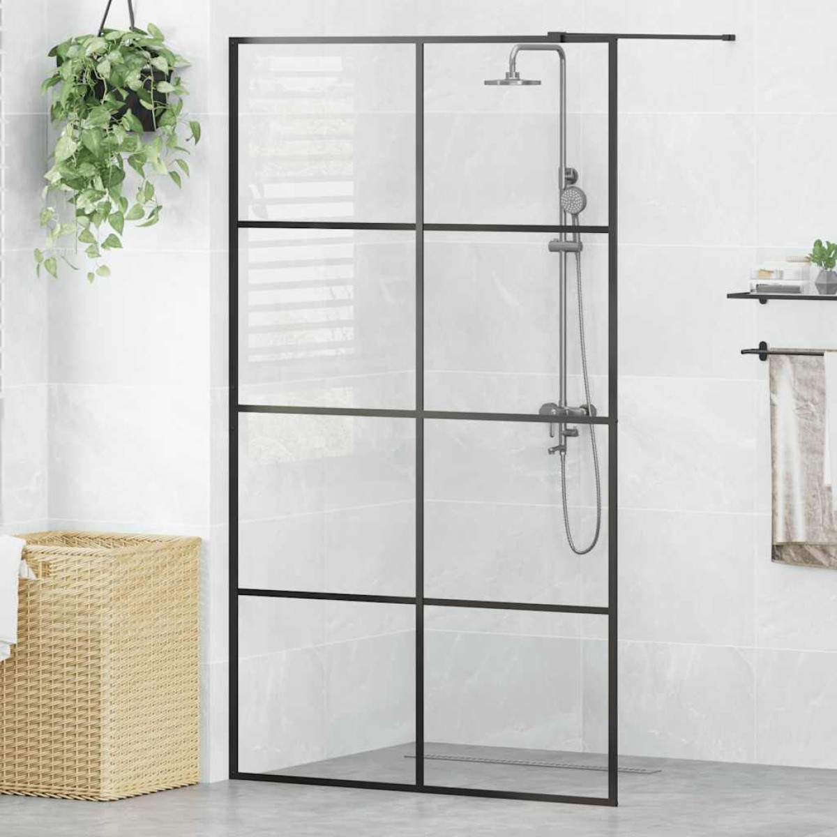vidaXL Διαχωριστικό Ντουζιέρας Μαύρο 115 x 195 εκ. Διαφανές Γυαλί ESG