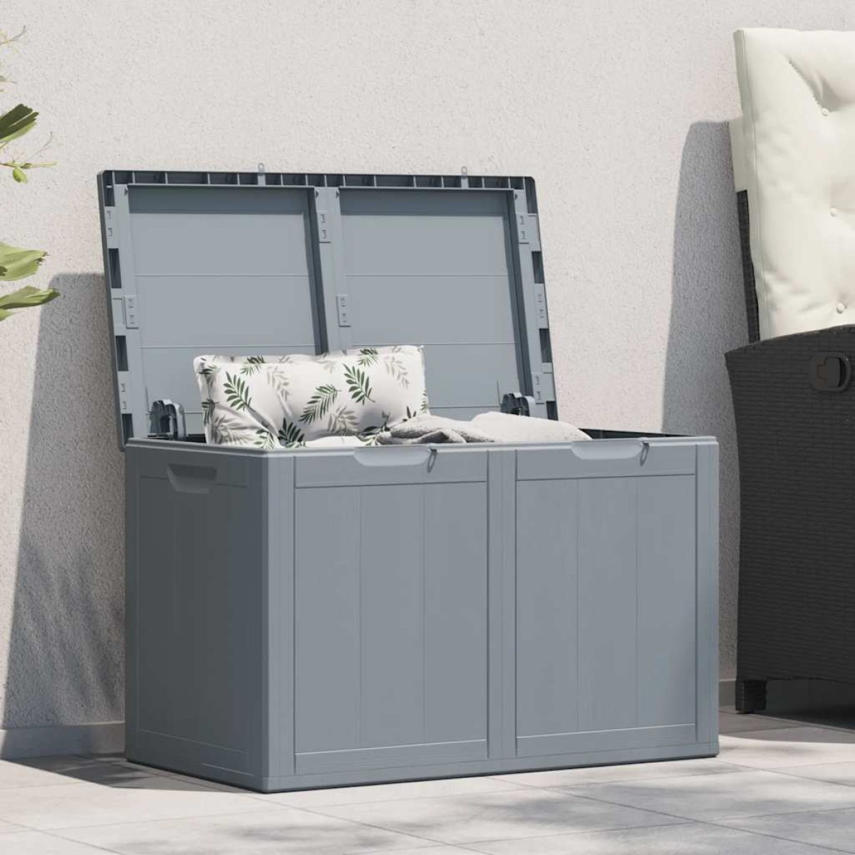 vidaXL Μπαούλο Αποθήκευσης Κήπου Γκρι 180 Λίτρα Ρατάν Πολυπροπυλενίου