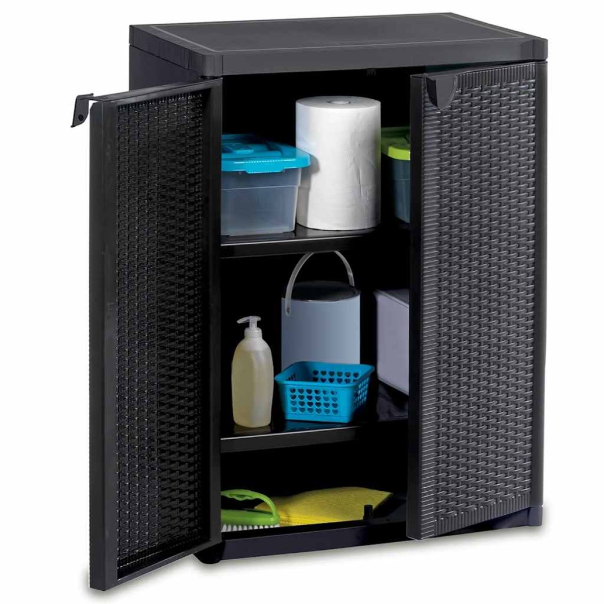 vidaXL Ντουλάπι Αποθήκευσης Κήπου Μαύρο 65x45x88 εκ. από Ρατάν PP