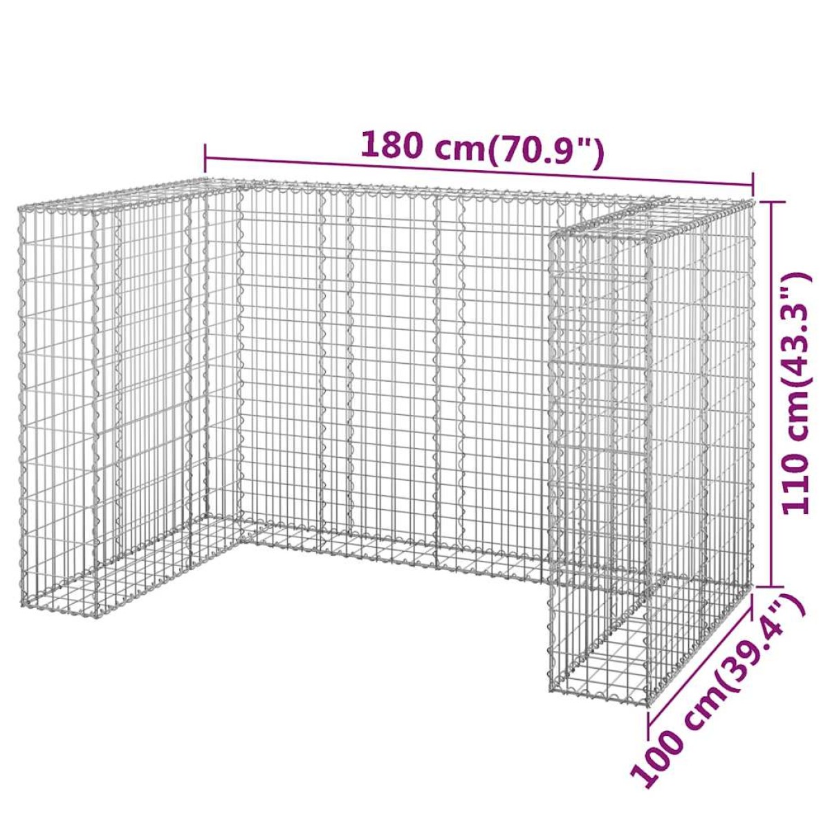 vidaXL Συρματοκιβώτιο Τοίχος για Κάδους 180x100x110 εκ Γαλβαν. Χάλυβας
