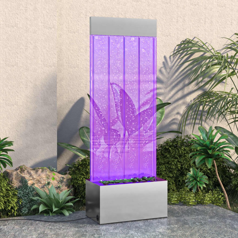 vidaXL Στήλη Με Φούσκες και Φώτα LED RGB 110 εκ. Ανοξ. Ατσάλι/Ακρυλικό
