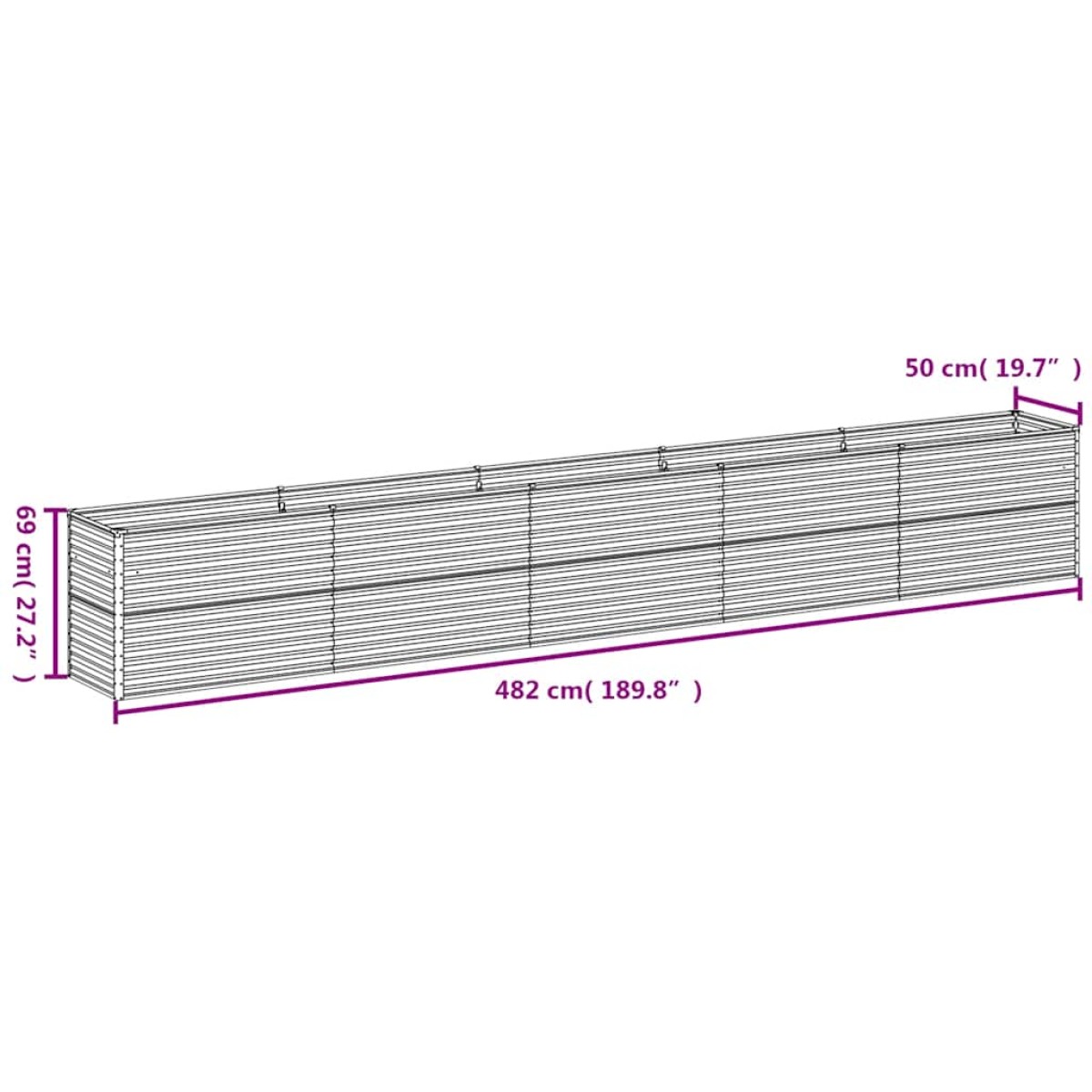 vidaXL Ζαρντινιέρα 482 x 50 x 69 εκ. από Ατσάλι Σκληρυθέν στον Αέρα
