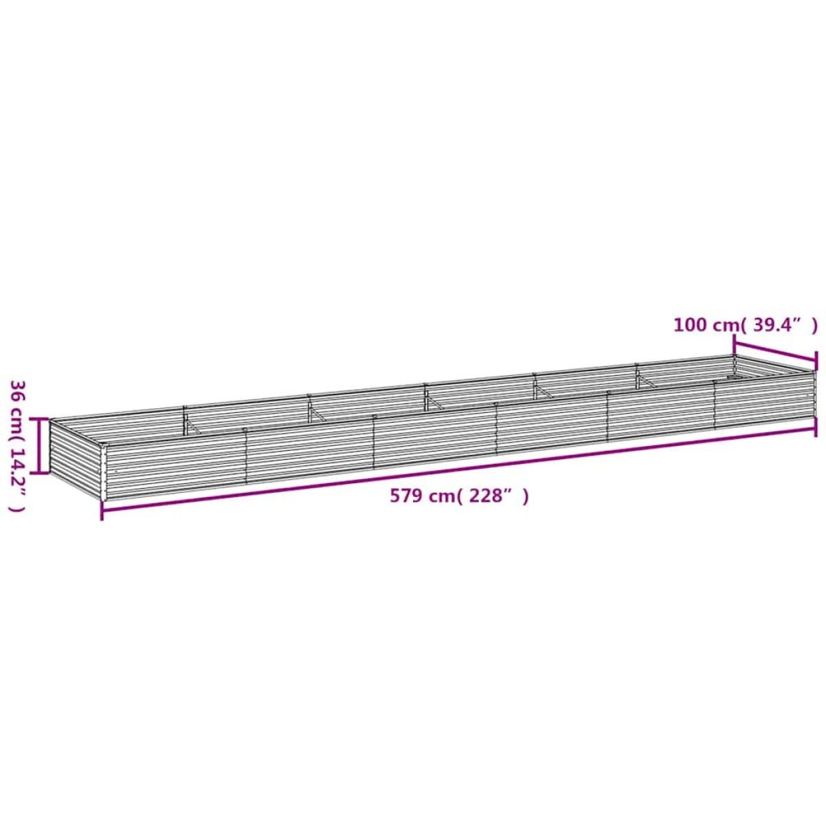 vidaXL Ζαρντινιέρα 579 x 100 x 36 εκ. από Ατσάλι Σκληρυθέν στον Αέρα