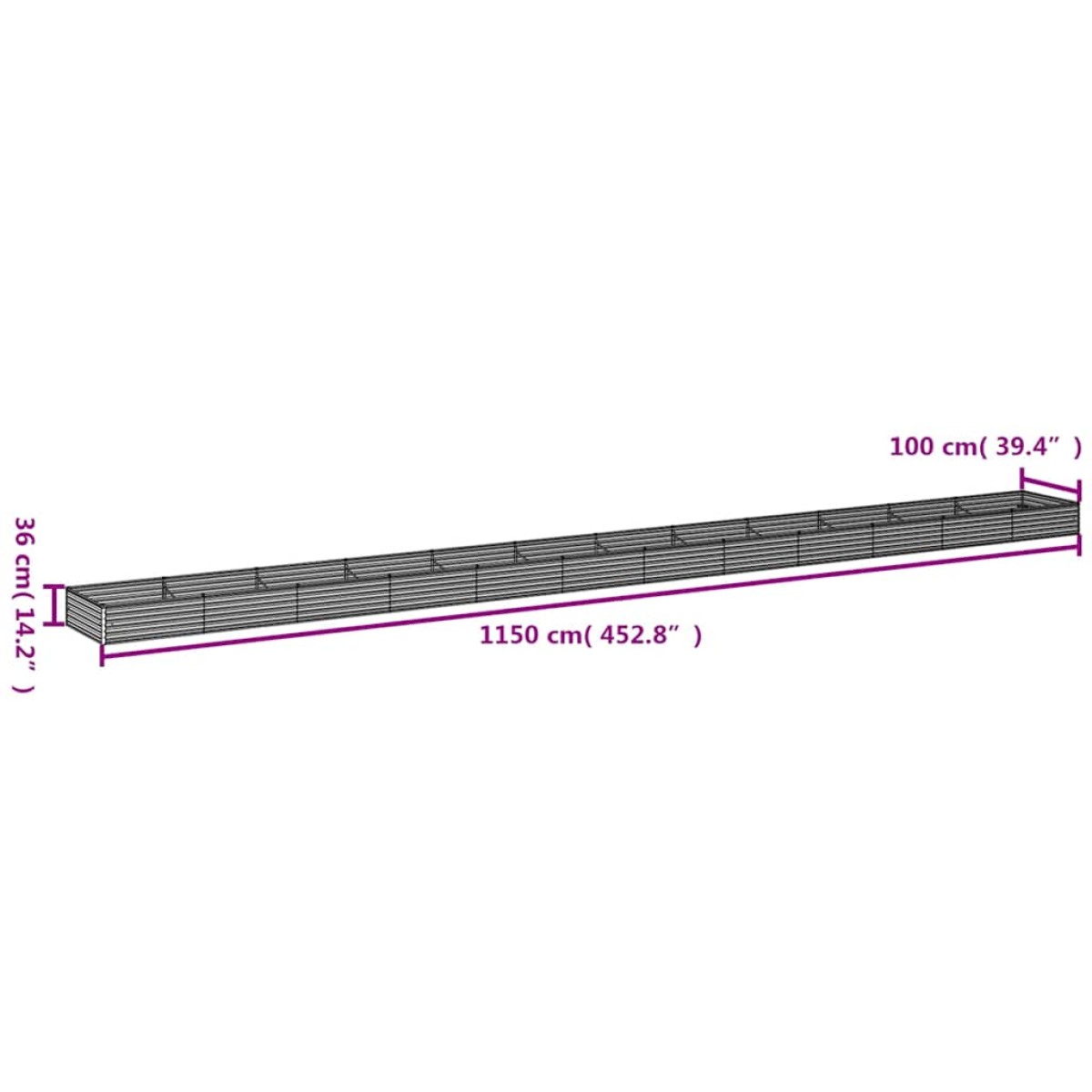 vidaXL Ζαρντινιέρα 1150 x 100 x 36 εκ. από Ατσάλι Σκληρυθέν στον Αέρα