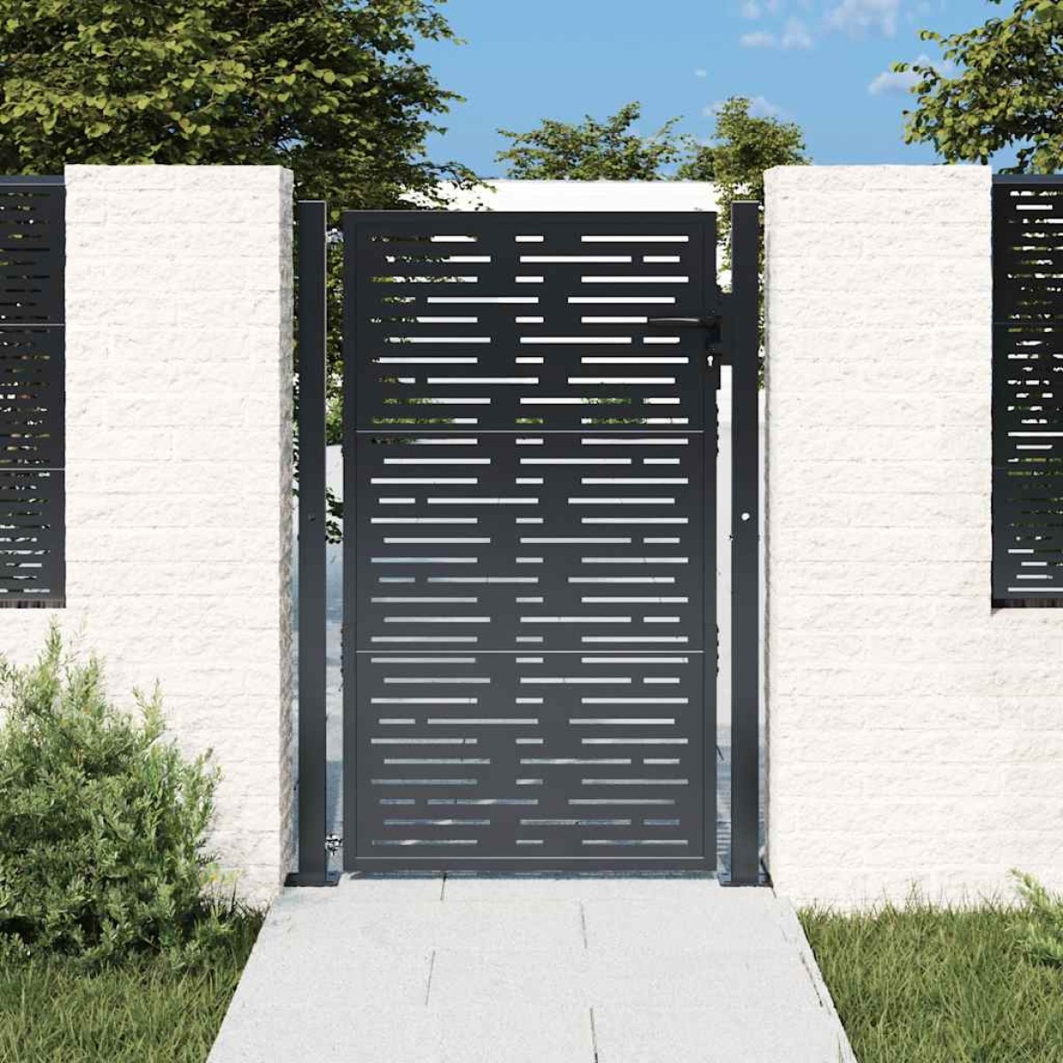 vidaXL Πύλη Κήπου με Τετράγωνο Σχέδιο Ανθρακί 105 x 155 εκ. Ατσάλινη