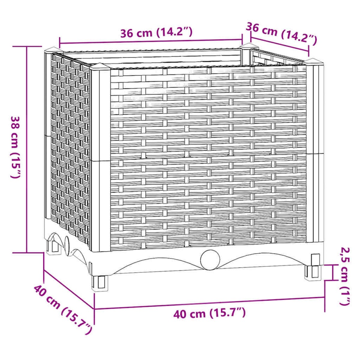 vidaXL Ζαρντινιέρα 40 x 40 x 38 εκ. από Πολυπροπυλένιο