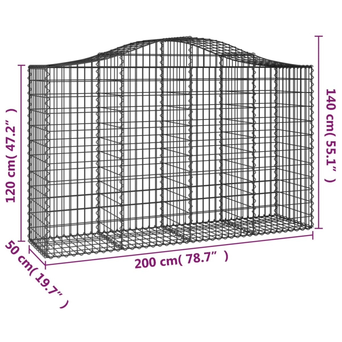 vidaXL Συρματοκιβώτιο Τοξωτό 200x50x120/140εκ. από Γαλβανισμένο Χάλυβα