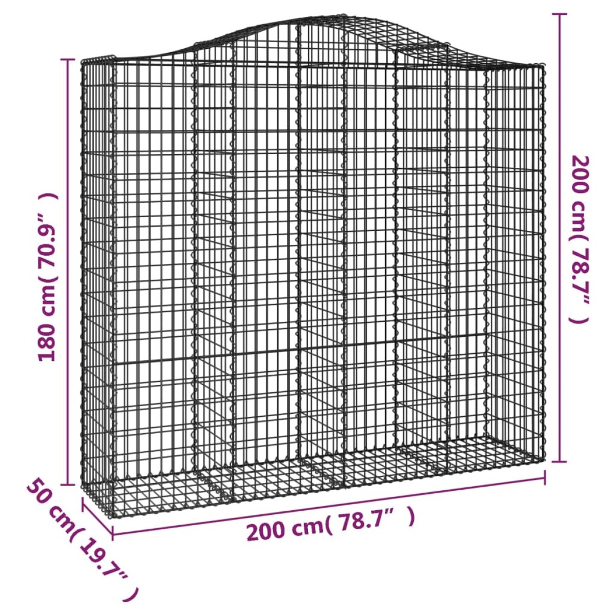 vidaXL Συρματοκιβώτιο Τοξωτό 200x50x180/200εκ. από Γαλβανισμένο Χάλυβα