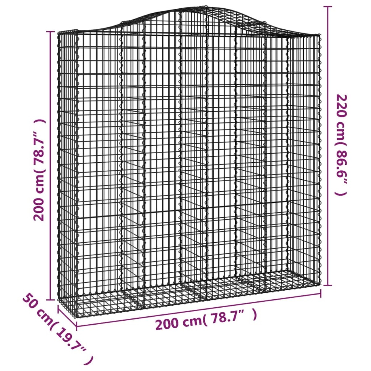 vidaXL Συρματοκιβώτιο Τοξωτό 200x50x200/220εκ. από Γαλβανισμένο Χάλυβα
