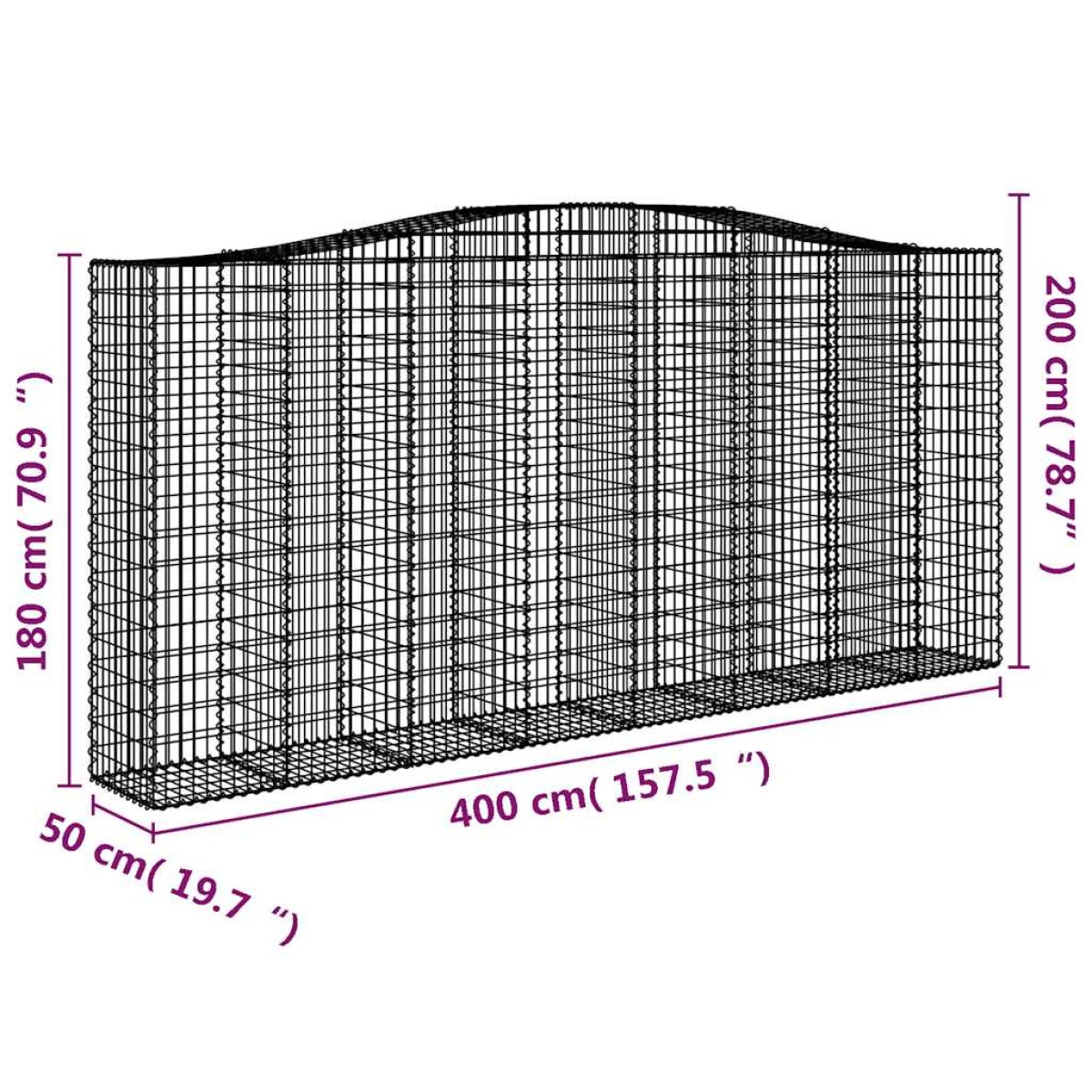vidaXL Συρματοκιβώτιο Τοξωτό 400x50x180/200εκ. από Γαλβανισμένο Χάλυβα