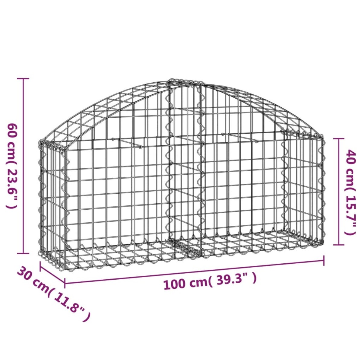 vidaXL Συρματοκιβώτιο Τοξωτό 100x30x40/60εκ. από Γαλβανισμένο Χάλυβα