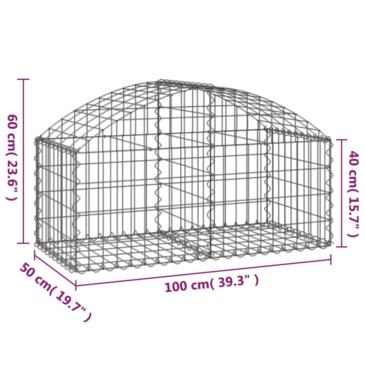 vidaXL Συρματοκιβώτιο Τοξωτό 100x50x40/60 εκ. από Γαλβανισμένο Χάλυβα