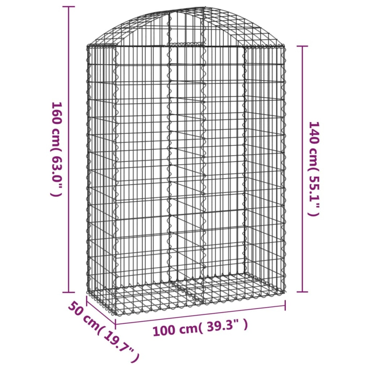 vidaXL Συρματοκιβώτιο Τοξωτό 100x50x140/160εκ. από Γαλβανισμένο Χάλυβα