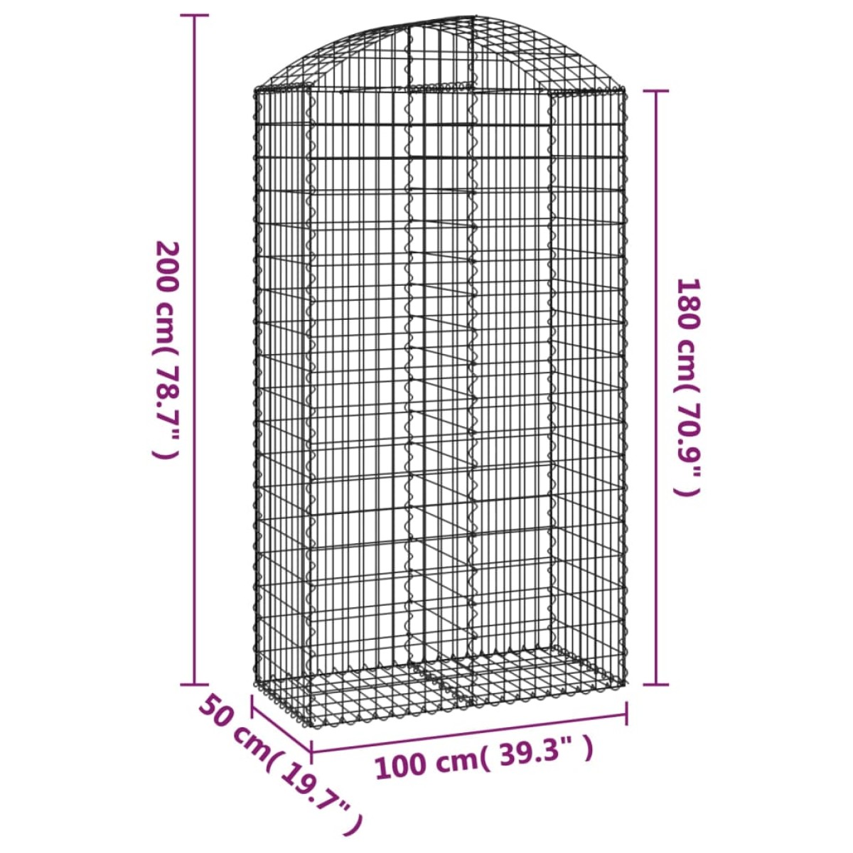 vidaXL Συρματοκιβώτιο Τοξωτό 100x50x180/200εκ. από Γαλβανισμένο Χάλυβα