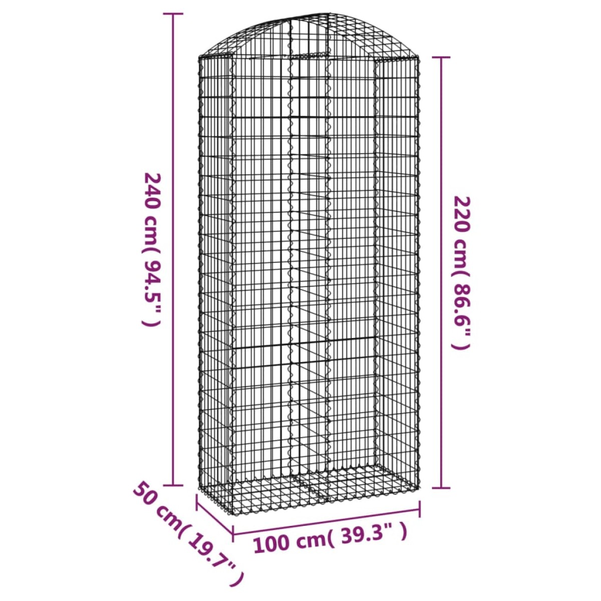 vidaXL Συρματοκιβώτιο Τοξωτό 100x50x220/240εκ. από Γαλβανισμένο Χάλυβα