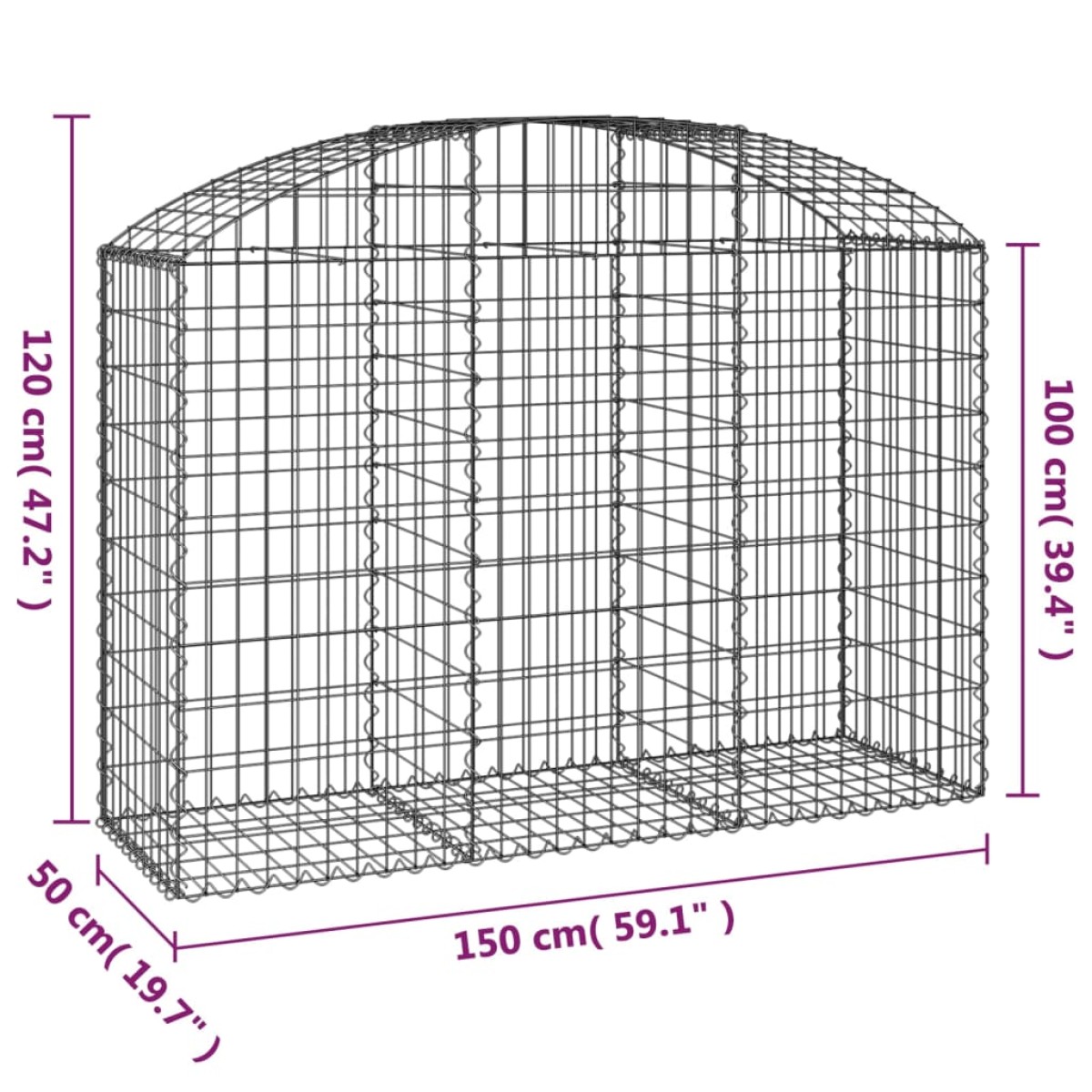 vidaXL Συρματοκιβώτιο Τοξωτό 150x50x100/120εκ. από Γαλβανισμένο Χάλυβα