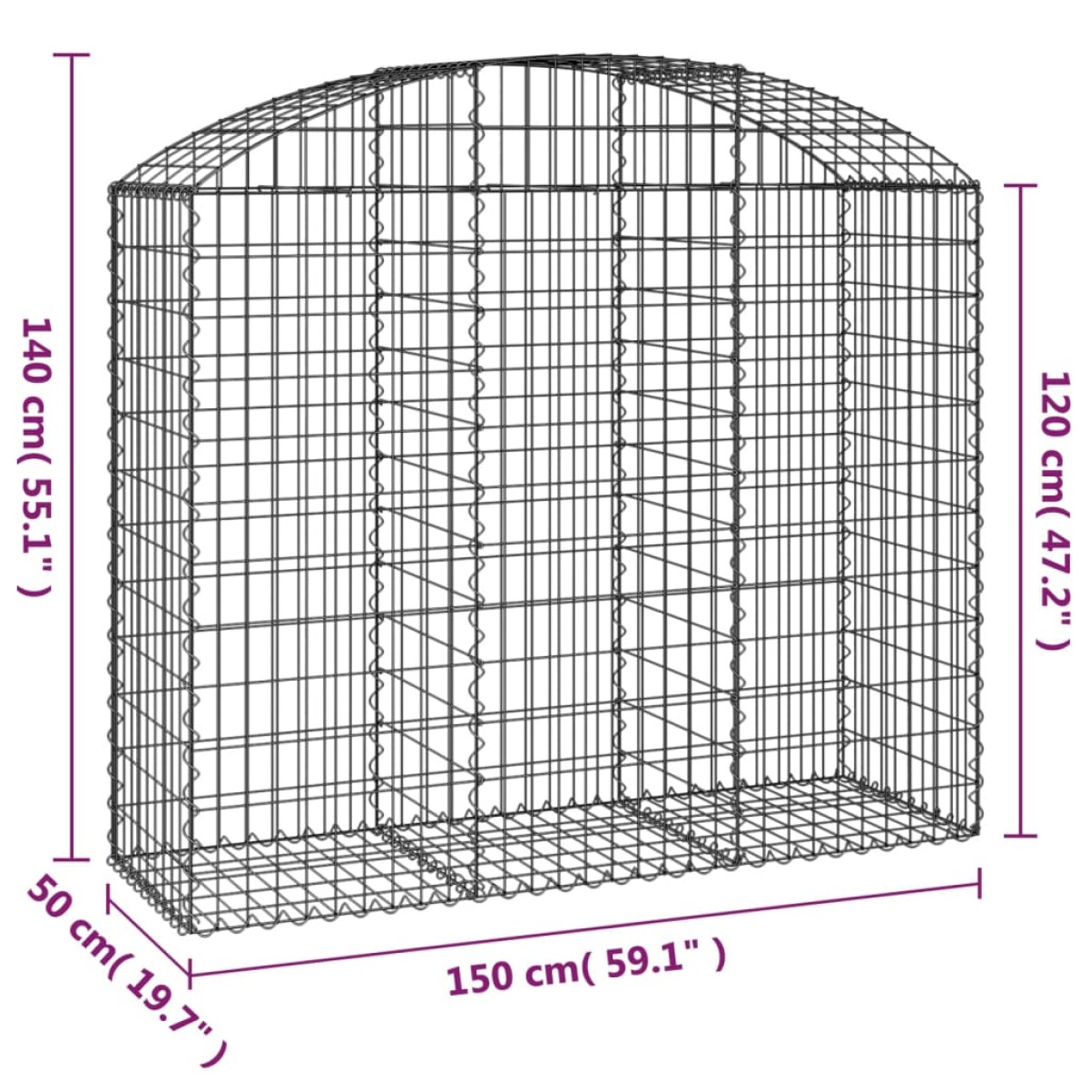 vidaXL Συρματοκιβώτιο Τοξωτό 150x50x120/140εκ. από Γαλβανισμένο Χάλυβα