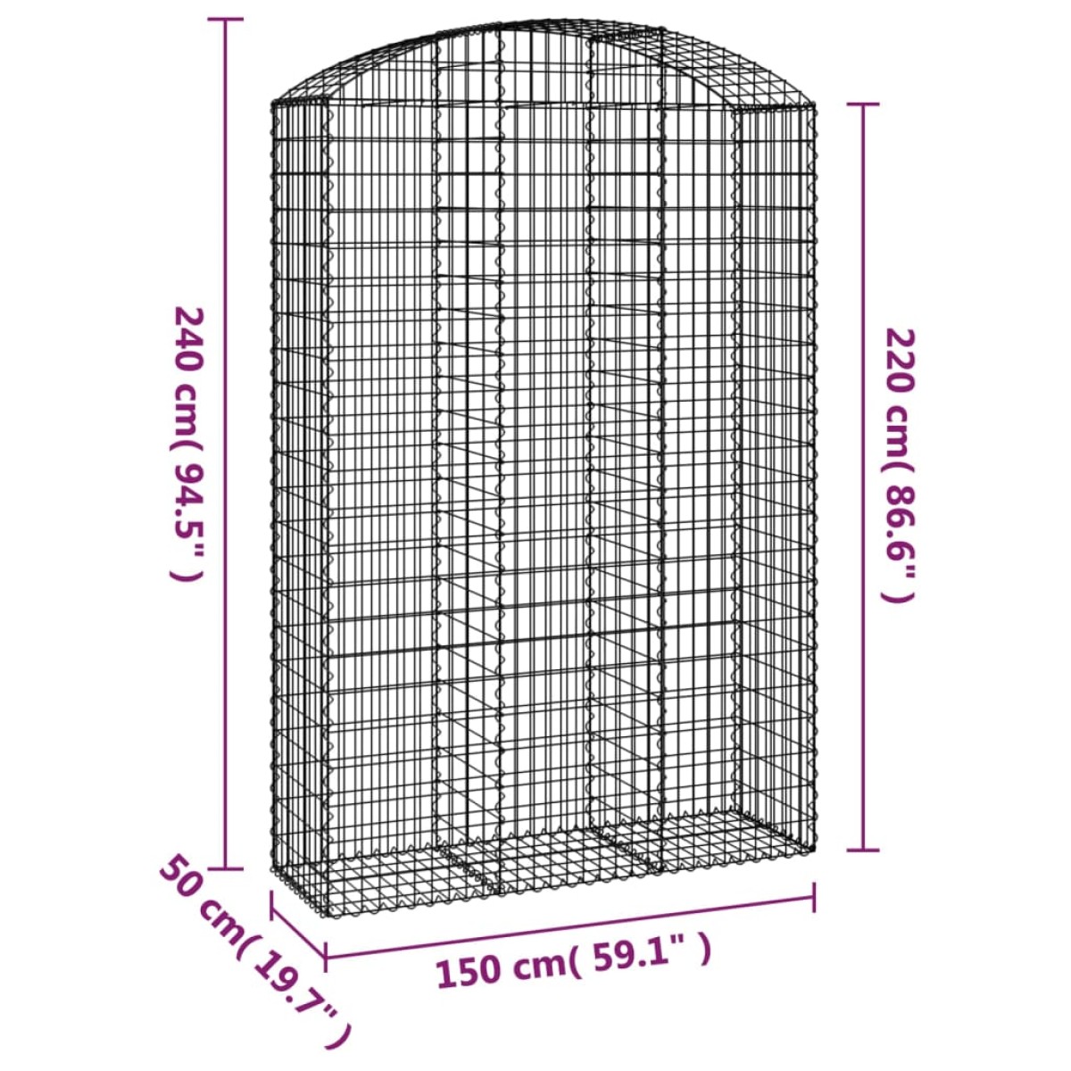 vidaXL Συρματοκιβώτιο Τοξωτό 150x50x220/240εκ. από Γαλβανισμένο Χάλυβα