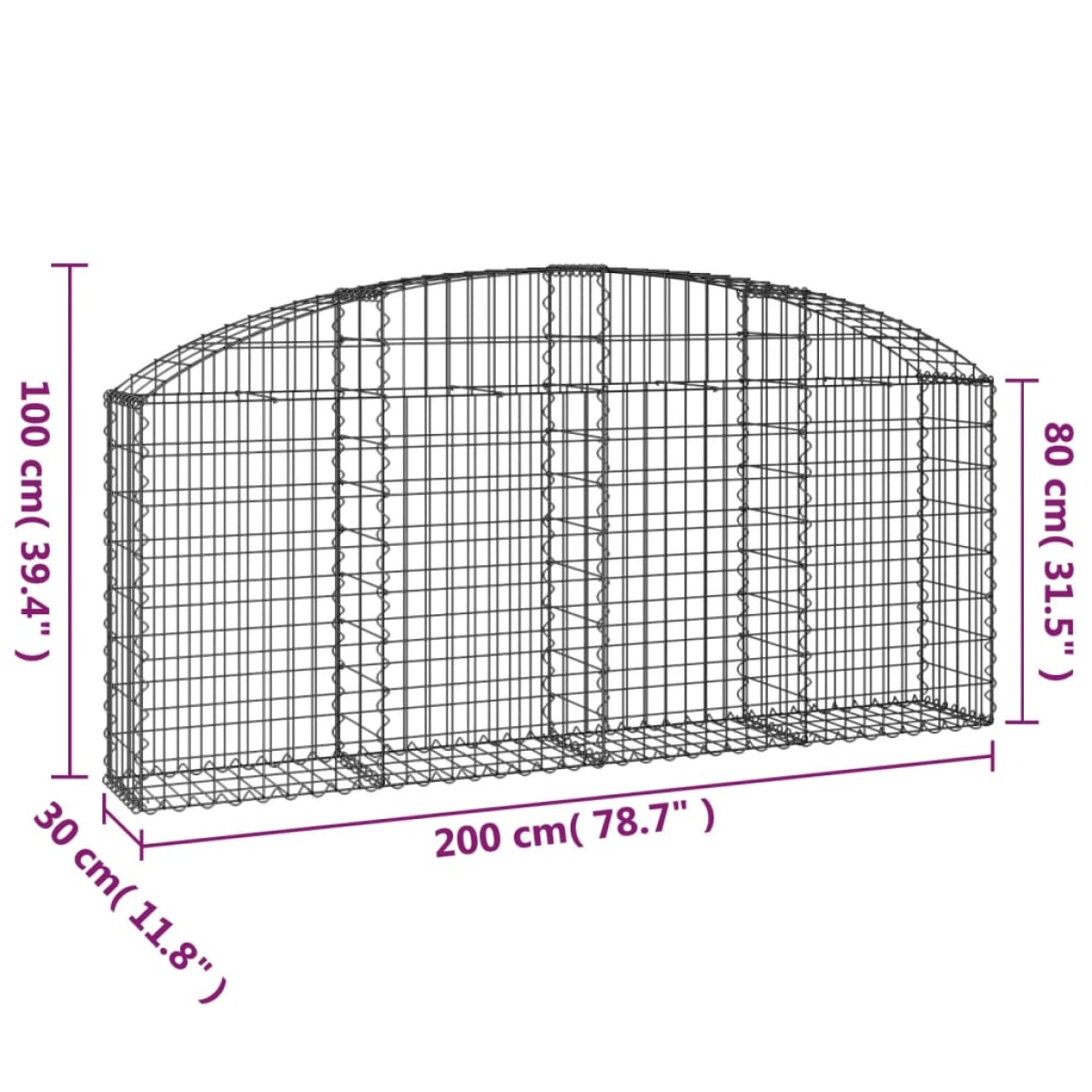 vidaXL Συρματοκιβώτιο Τοξωτό 200x30x80/100εκ. από Γαλβανισμένο Χάλυβα