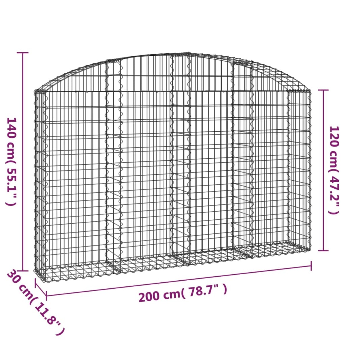 vidaXL Συρματοκιβώτιο Τοξωτό 200x30x120/140εκ. από Γαλβανισμένο Χάλυβα