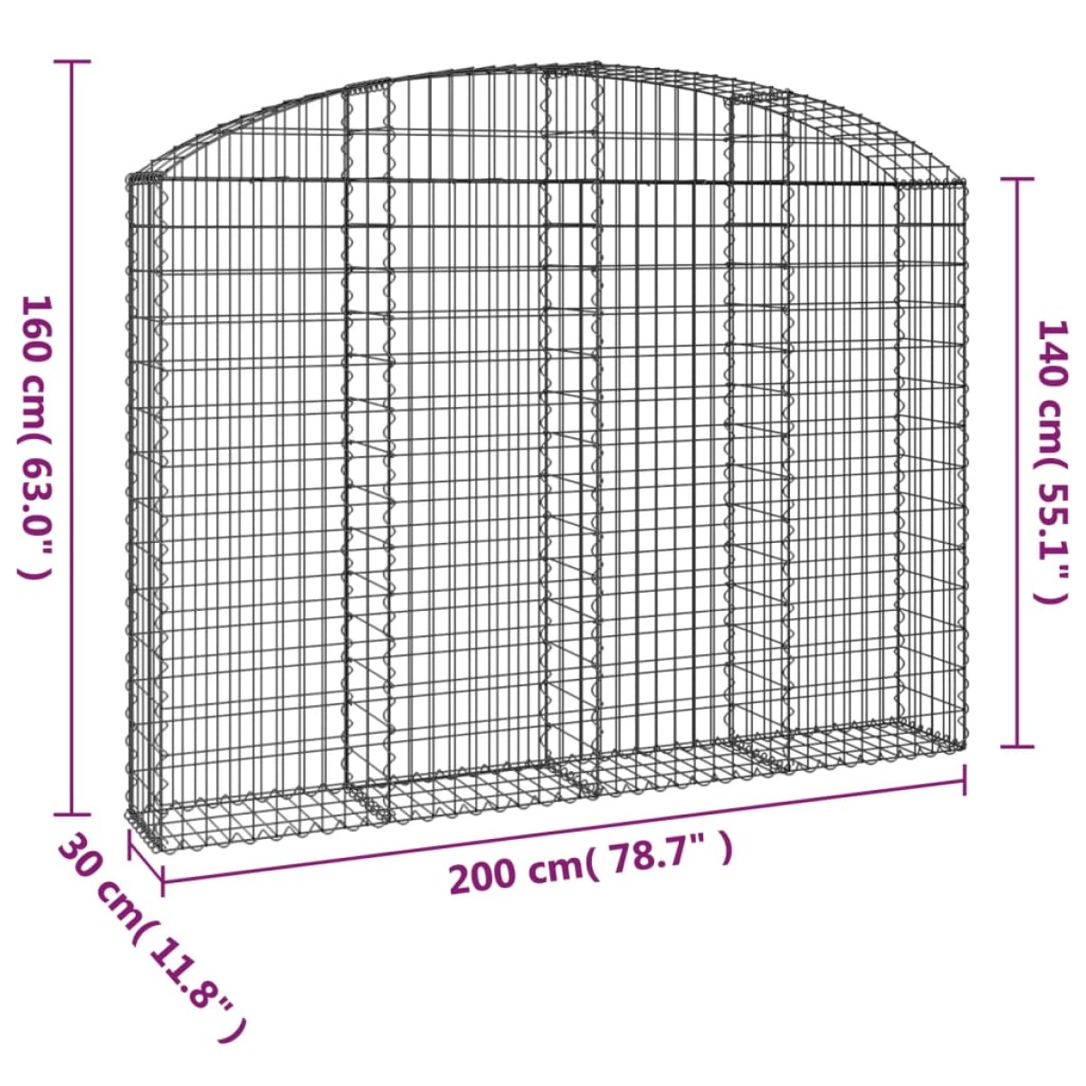 vidaXL Συρματοκιβώτιο Τοξωτό 200x30x140/160εκ. από Γαλβανισμένο Χάλυβα